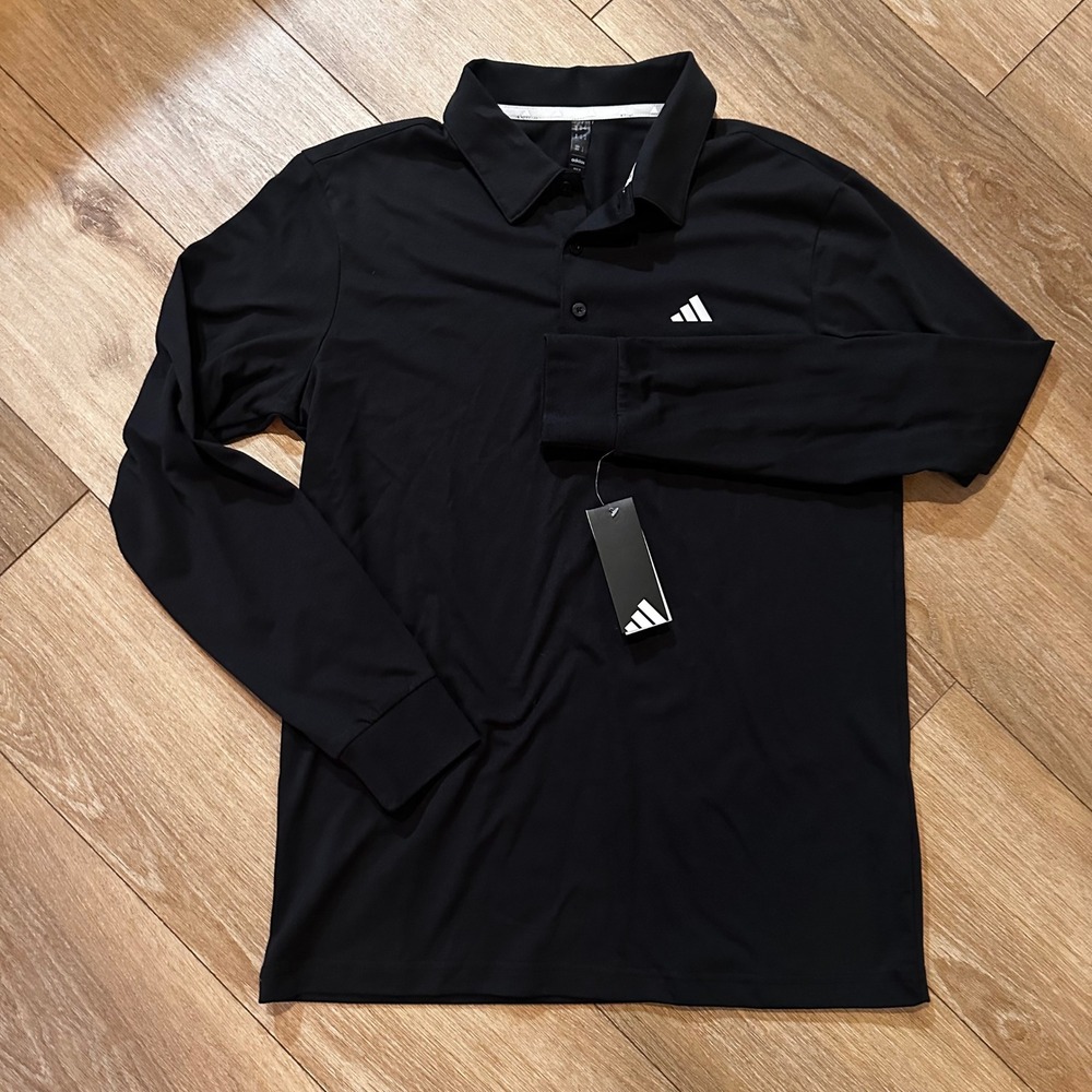 Adidas Mens Long Sleeve Polo Shirt Black ADVR0940 Golf Activewear M